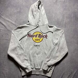 Hard Rock Cafe Tokyo Hoodie Mens Small Gray Graphic Pullover Sweatshirt Vintage